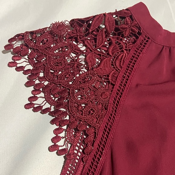 NWOT EXPRESS Lace Shoulder Blouse | Burgundy - Picture 3 of 6
